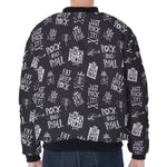 Rock And Roll Music Pattern Print Zip Sleeve Bomber Jacket