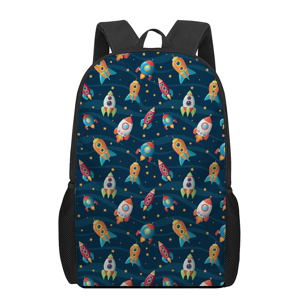 Rockets And Stars Pattern Print 17 Inch Backpack
