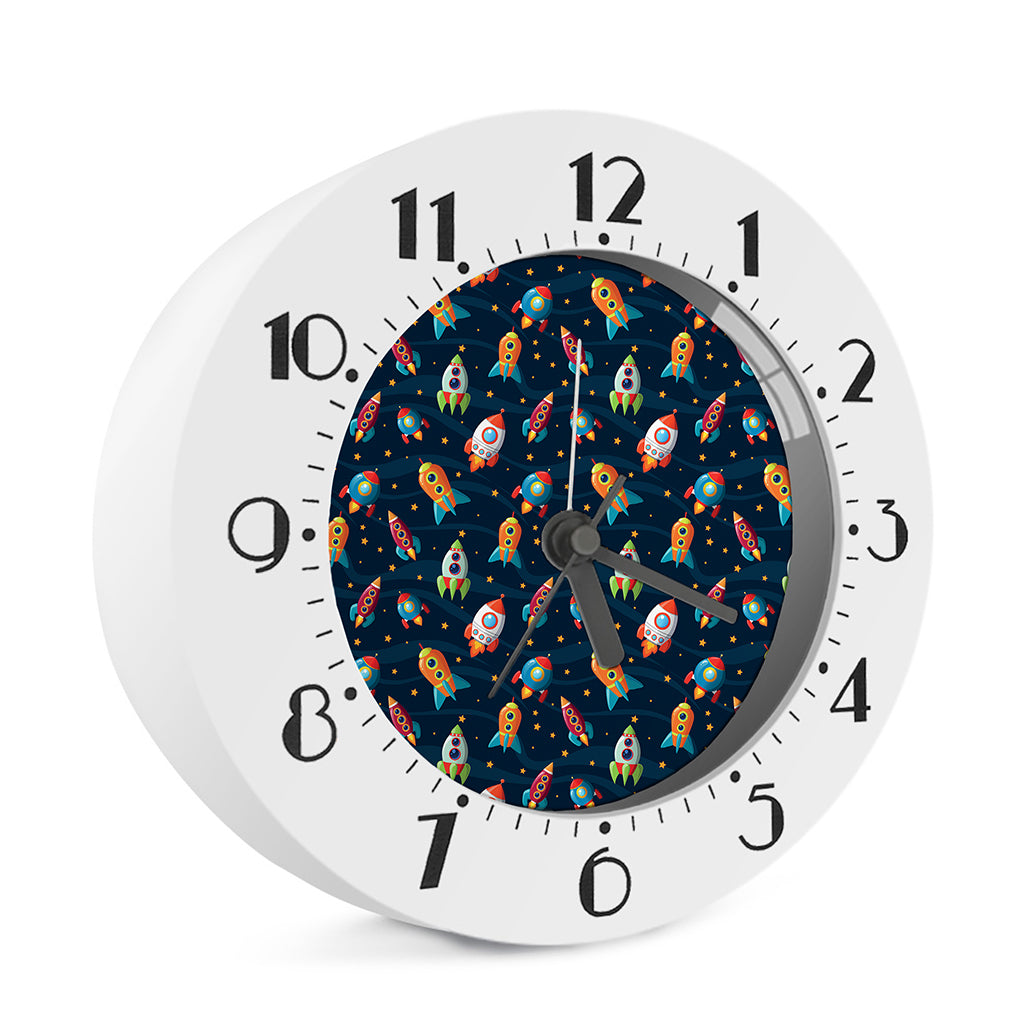 Rockets And Stars Pattern Print Alarm Clock