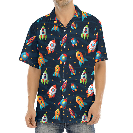 Rockets And Stars Pattern Print Aloha Shirt