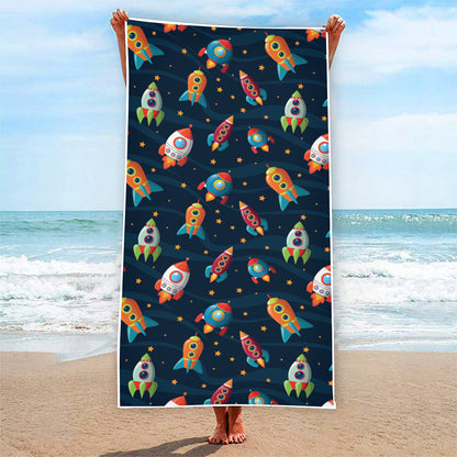 Rockets And Stars Pattern Print Beach Towel