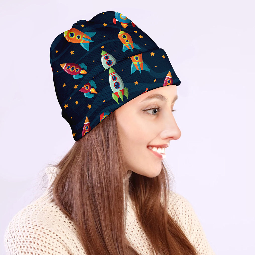 Rockets And Stars Pattern Print Beanie