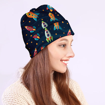 Rockets And Stars Pattern Print Beanie