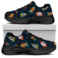 Rockets And Stars Pattern Print Black Chunky Shoes