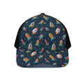 Rockets And Stars Pattern Print Black Mesh Trucker Hat