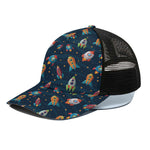 Rockets And Stars Pattern Print Black Mesh Trucker Cap