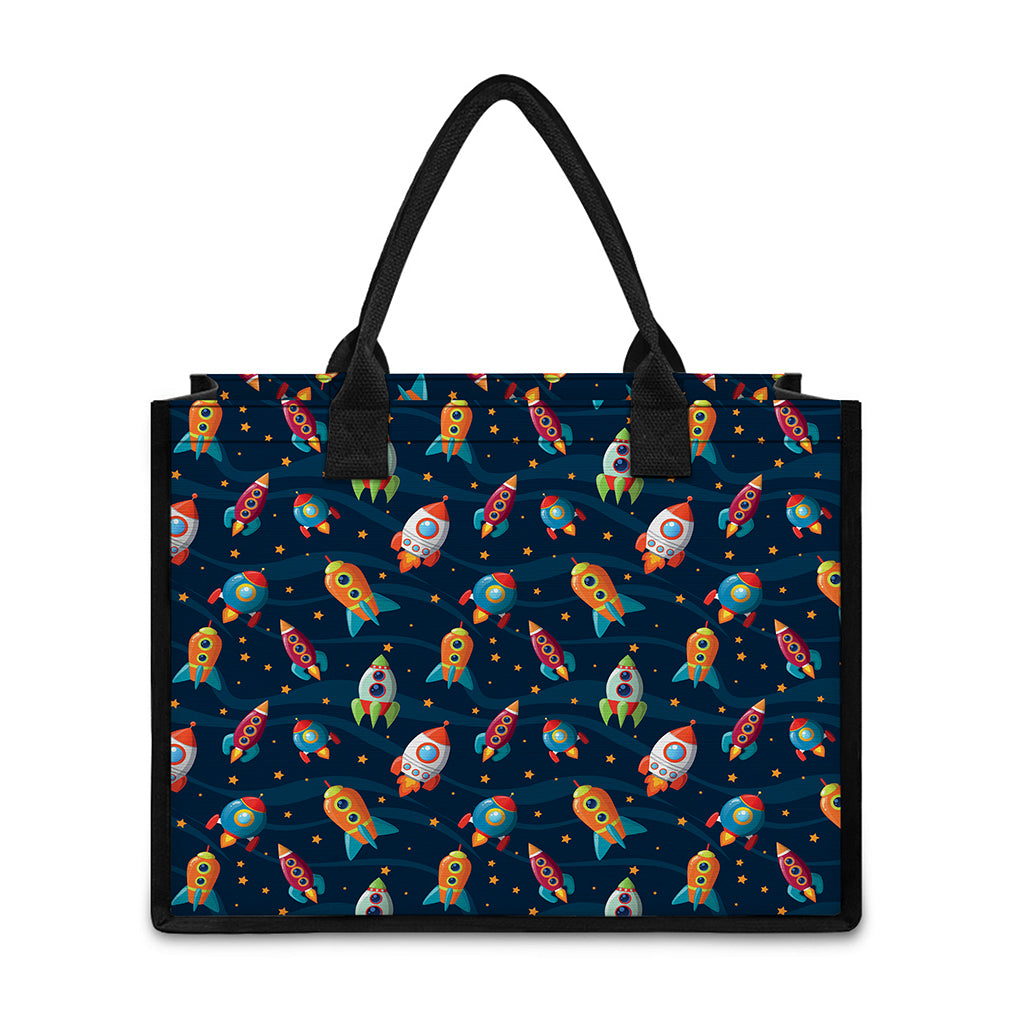 Rockets And Stars Pattern Print Canvas Tote Bag