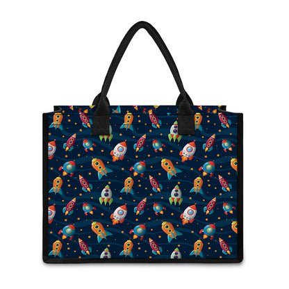 Rockets And Stars Pattern Print Canvas Tote Bag