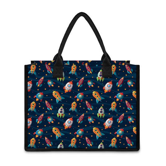Rockets And Stars Pattern Print Canvas Tote Bag