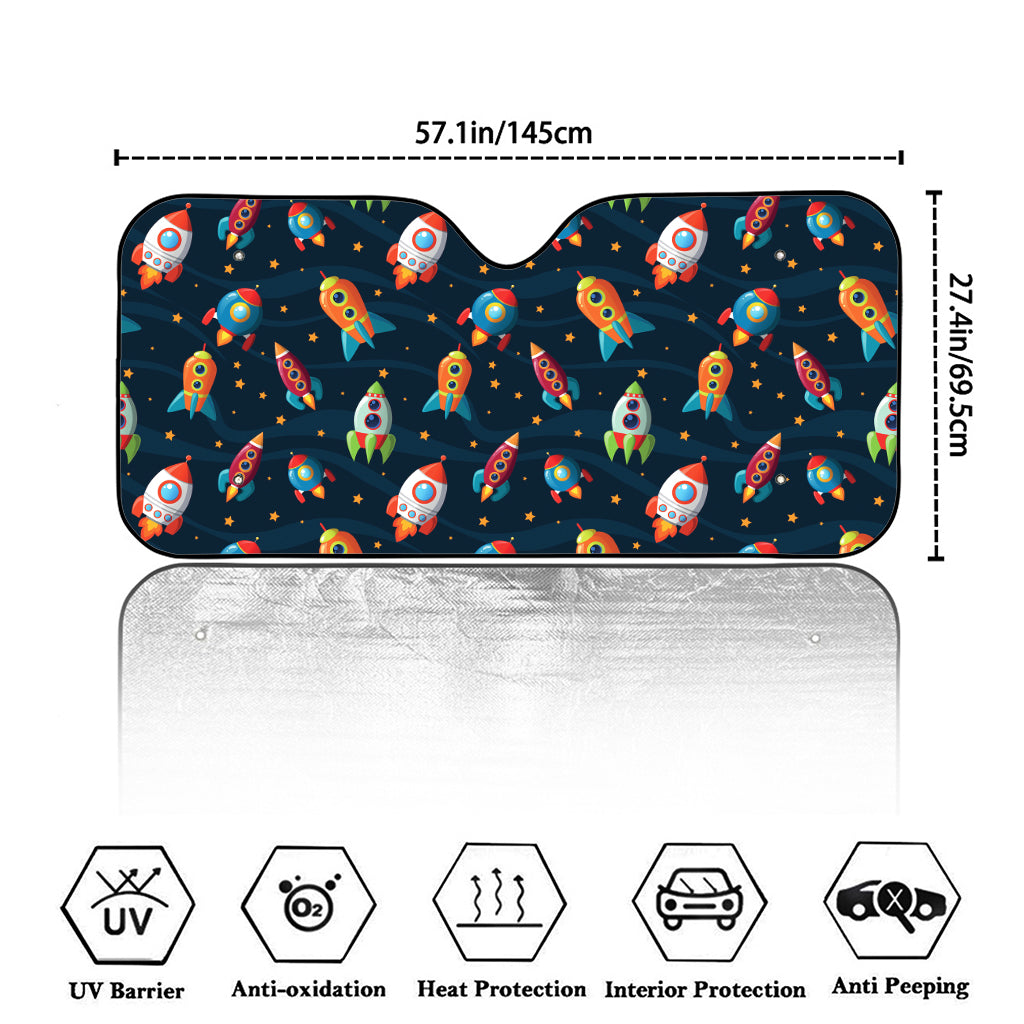 Rockets And Stars Pattern Print Car Windshield Sun Shade