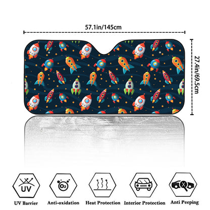 Rockets And Stars Pattern Print Car Windshield Sun Shade
