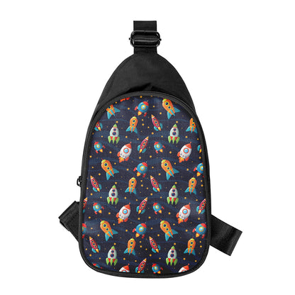 Rockets And Stars Pattern Print Chest Bag