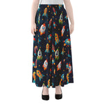 Rockets And Stars Pattern Print Chiffon Maxi Skirt