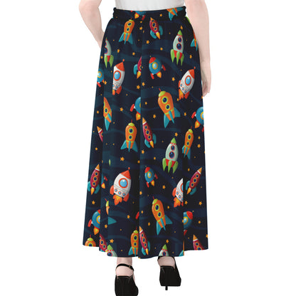 Rockets And Stars Pattern Print Chiffon Maxi Skirt