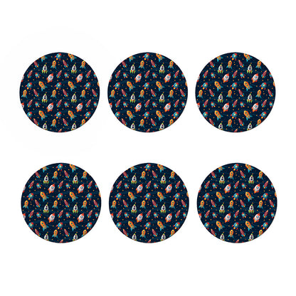Rockets And Stars Pattern Print Coaster Set