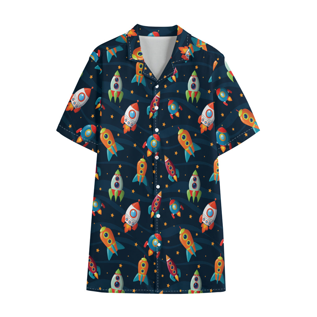 Rockets And Stars Pattern Print Cotton Hawaiian Shirt