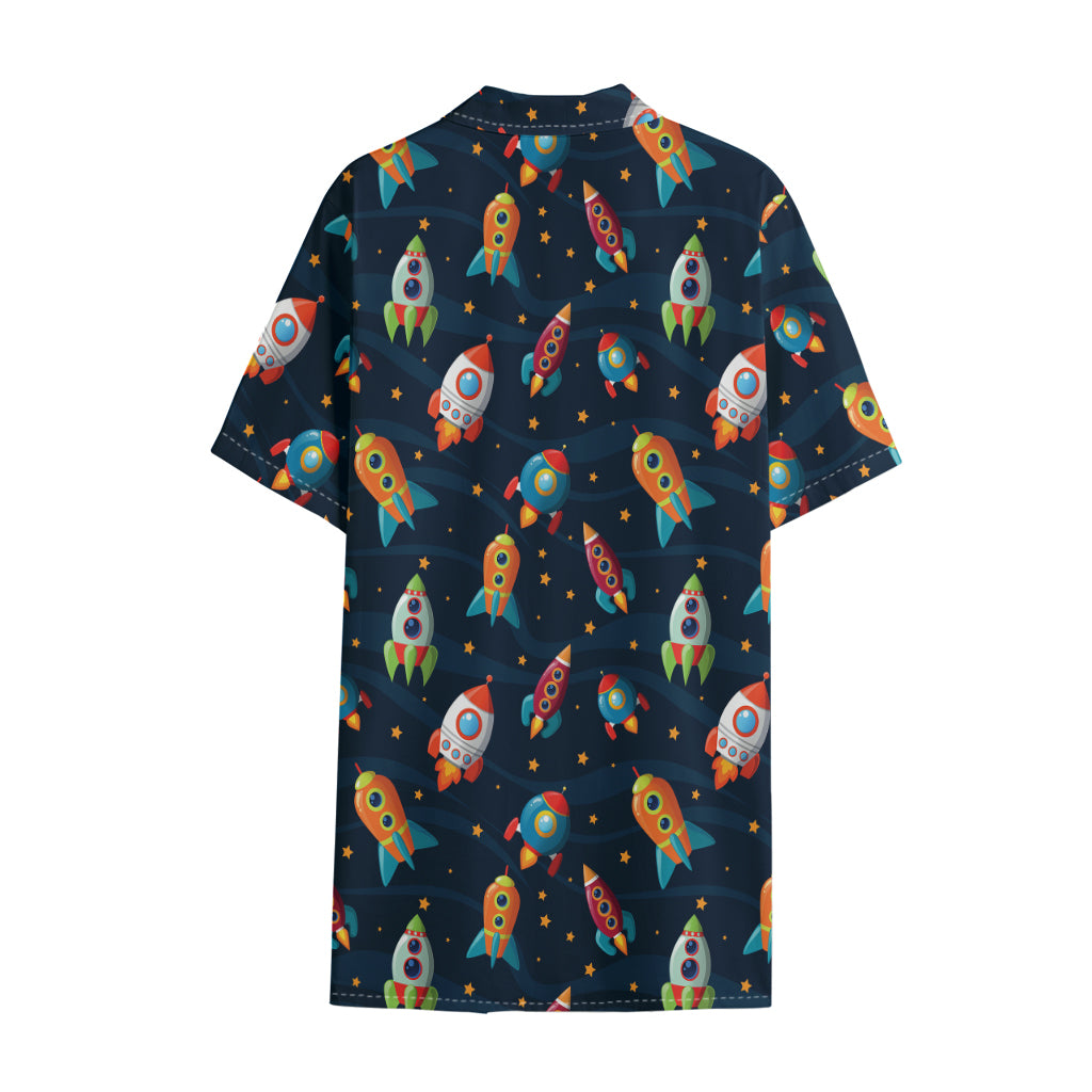Rockets And Stars Pattern Print Cotton Hawaiian Shirt
