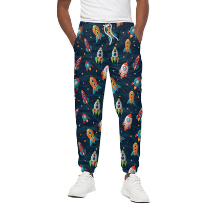 Rockets And Stars Pattern Print Cotton Pants
