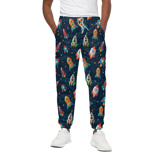 Rockets And Stars Pattern Print Cotton Pants