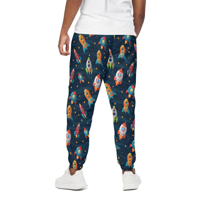 Rockets And Stars Pattern Print Cotton Pants