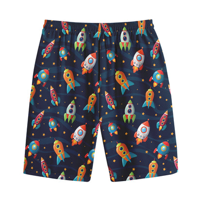 Rockets And Stars Pattern Print Cotton Shorts