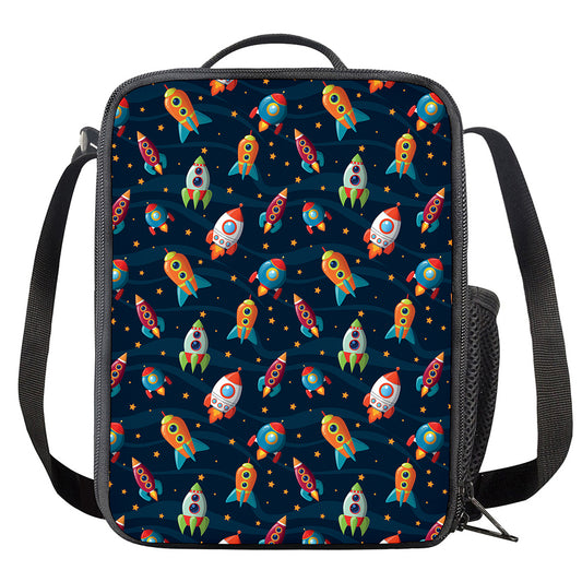 Rockets And Stars Pattern Print Crossbody Lunch Bag