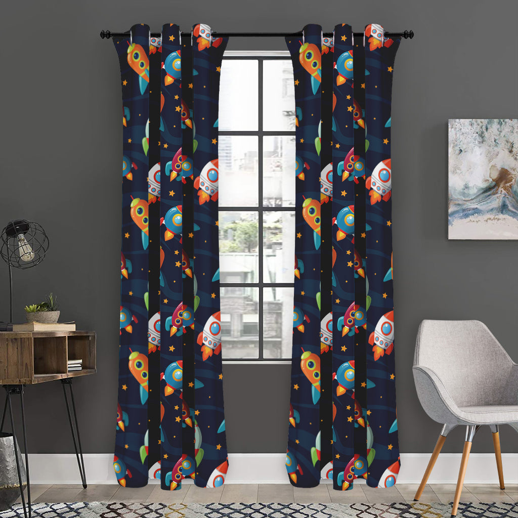 Rockets And Stars Pattern Print Curtain