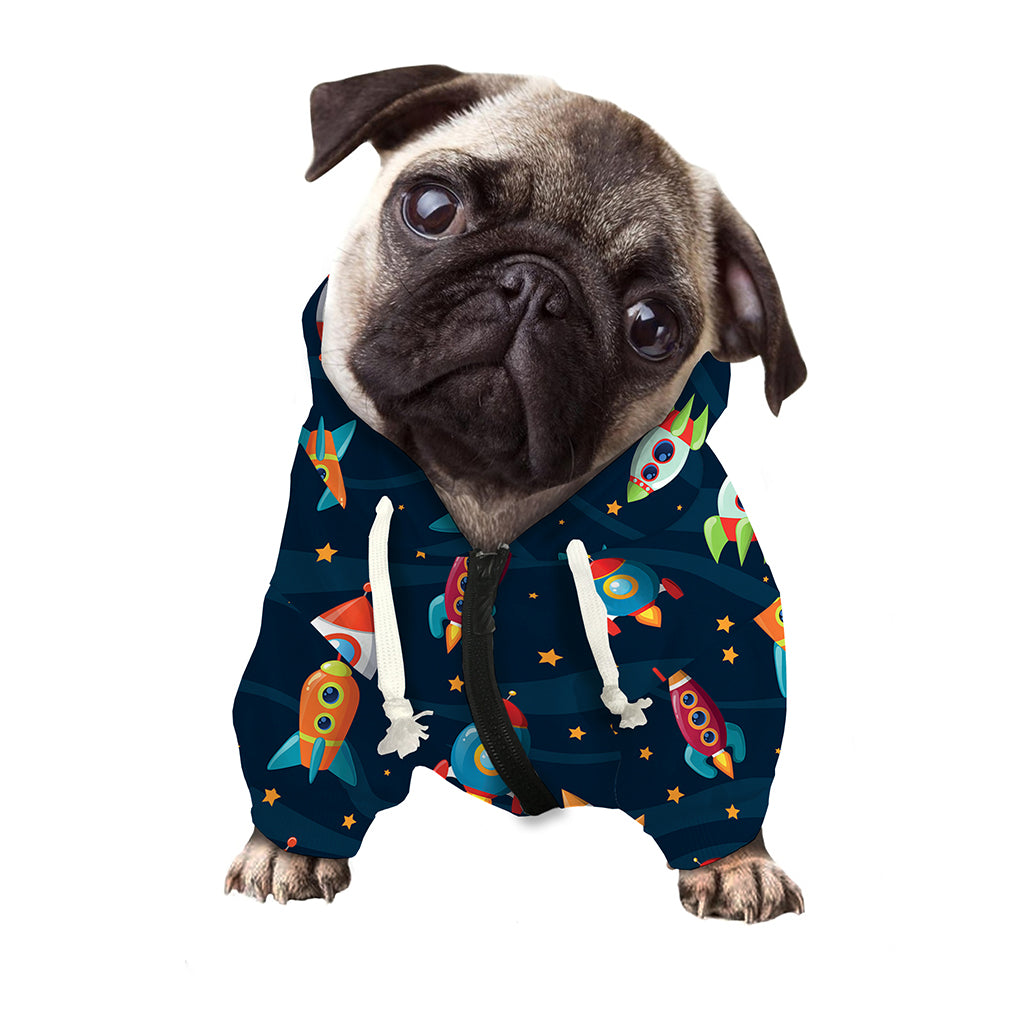 Rockets And Stars Pattern Print Dog Zip Up Hoodie