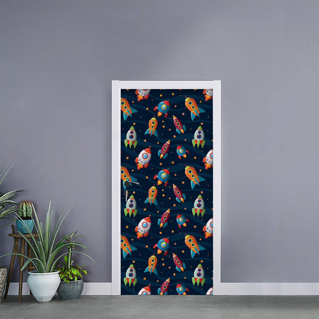 Rockets And Stars Pattern Print Door Sticker
