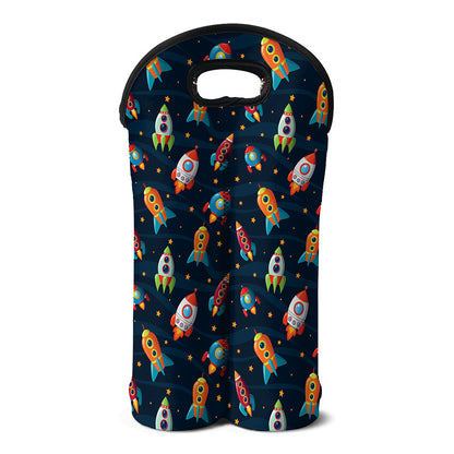 Rockets And Stars Pattern Print Double Neoprene Wine Tote