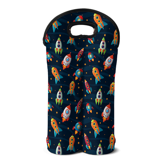 Rockets And Stars Pattern Print Double Neoprene Wine Tote