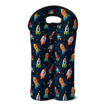 Rockets And Stars Pattern Print Double Neoprene Wine Tote