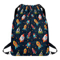 Rockets And Stars Pattern Print Drawstring Backpack