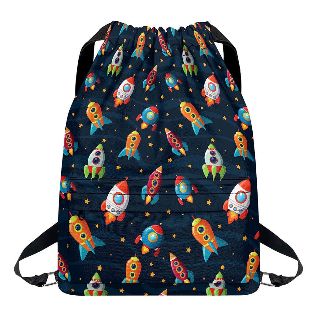 Rockets And Stars Pattern Print Drawstring Backpack