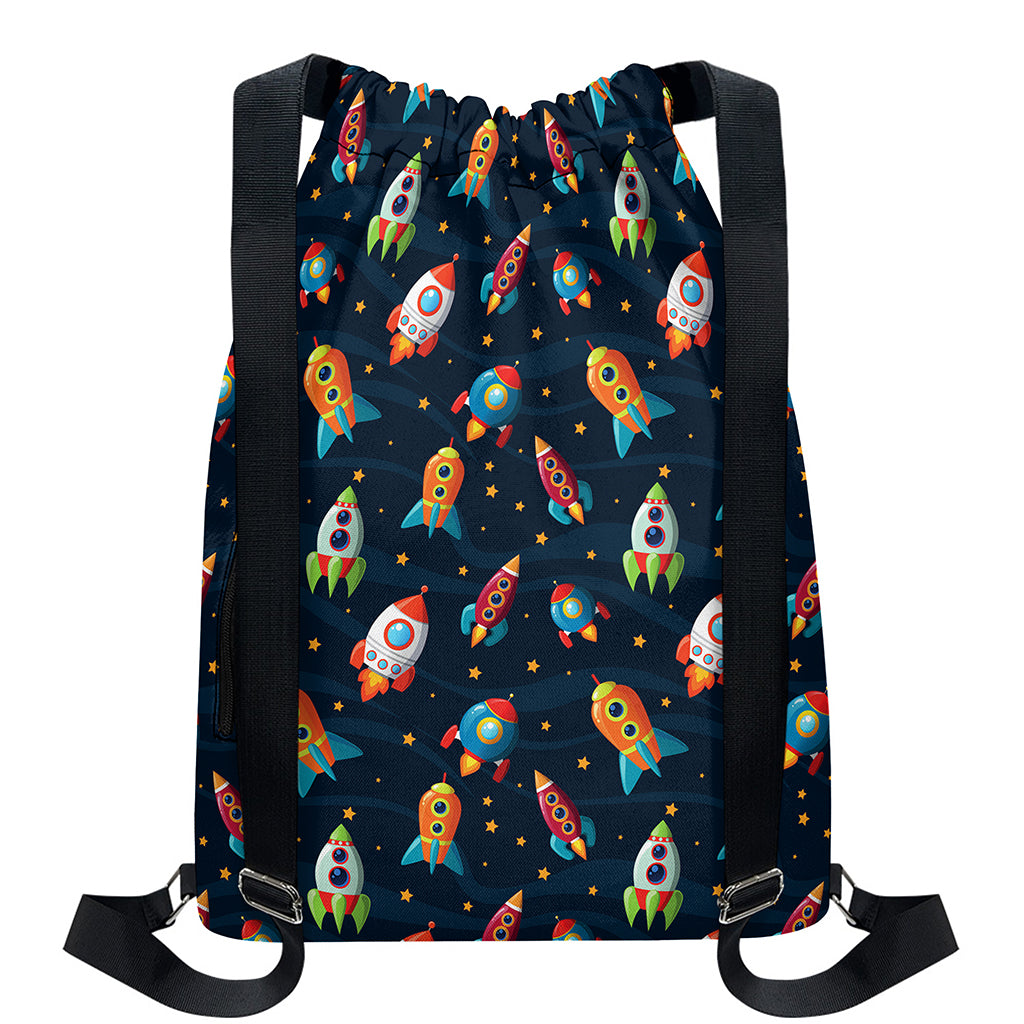 Rockets And Stars Pattern Print Drawstring Backpack