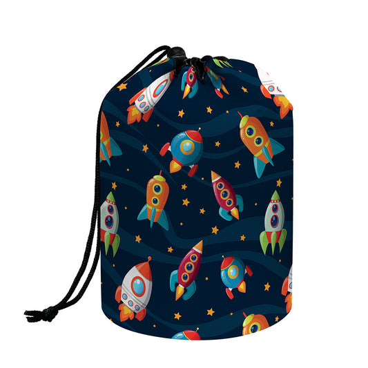 Rockets And Stars Pattern Print Drawstring Makeup Bag