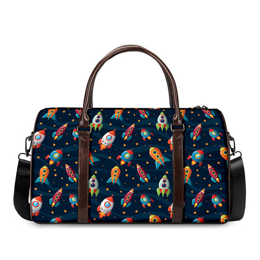 Rockets And Stars Pattern Print Duffle Bag