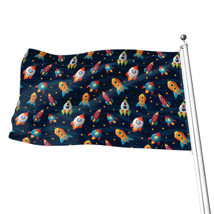 Rockets And Stars Pattern Print Flag