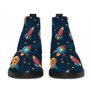 Rockets And Stars Pattern Print Flat Ankle Boots