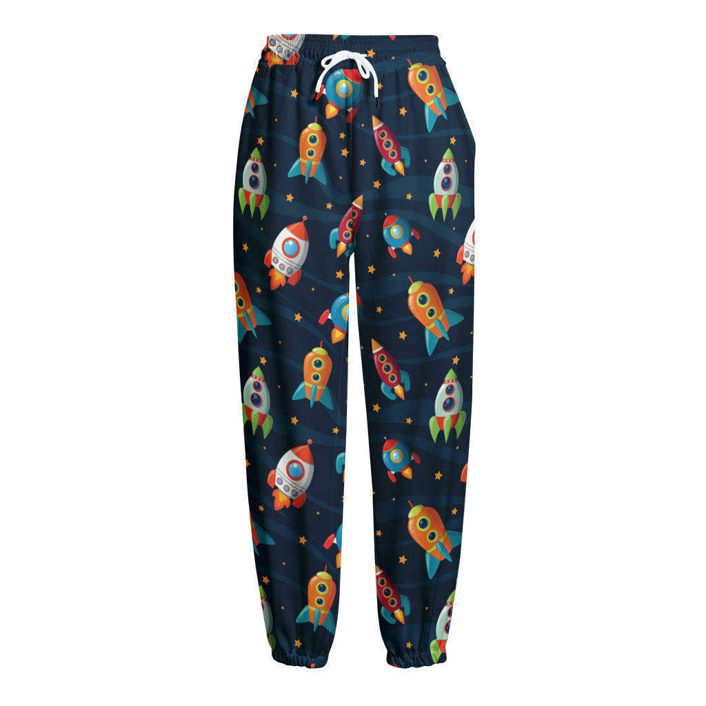 Rockets And Stars Pattern Print Fleece Lined Knit Pants