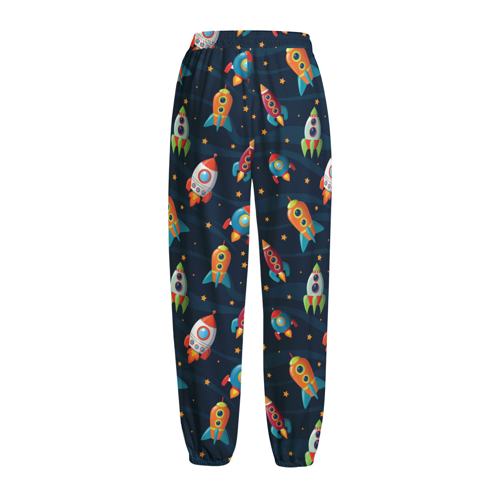 Rockets And Stars Pattern Print Fleece Lined Knit Pants