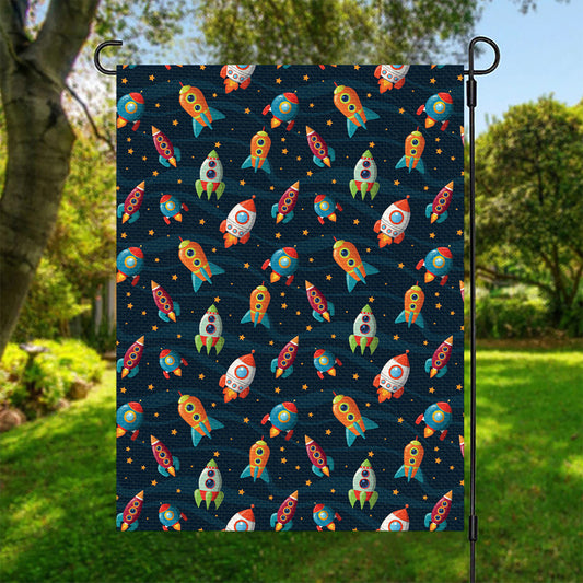 Rockets And Stars Pattern Print Garden Flag