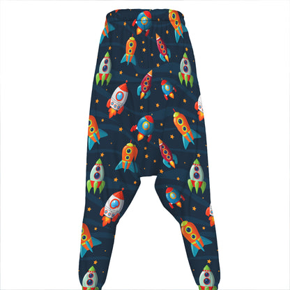 Rockets And Stars Pattern Print Hammer Pants