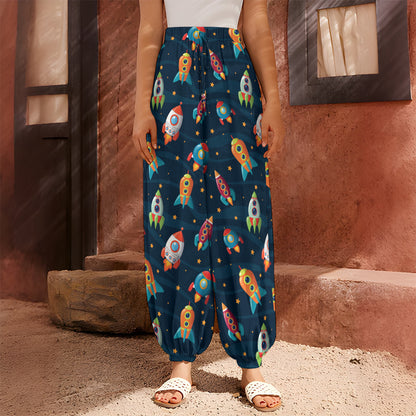 Rockets And Stars Pattern Print Harem Pants