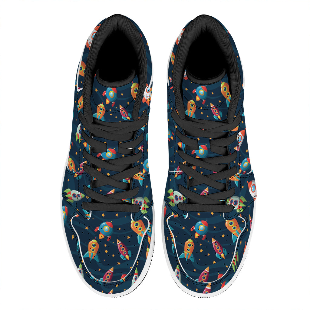 Rockets And Stars Pattern Print High Top Leather Sneakers
