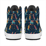 Rockets And Stars Pattern Print High Top Leather Sneakers