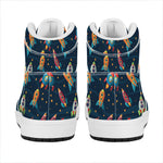 Rockets And Stars Pattern Print High Top Leather Sneakers
