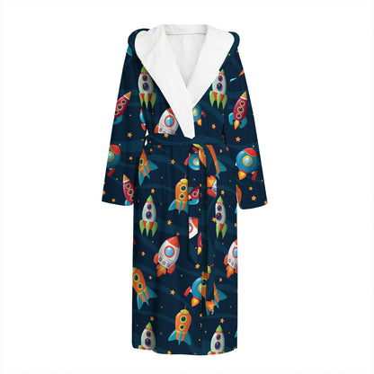 Rockets And Stars Pattern Print Hooded Bathrobe