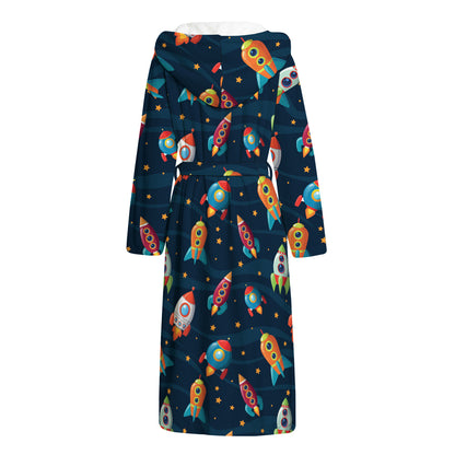 Rockets And Stars Pattern Print Hooded Bathrobe