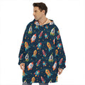 Rockets And Stars Pattern Print Hoodie Blanket